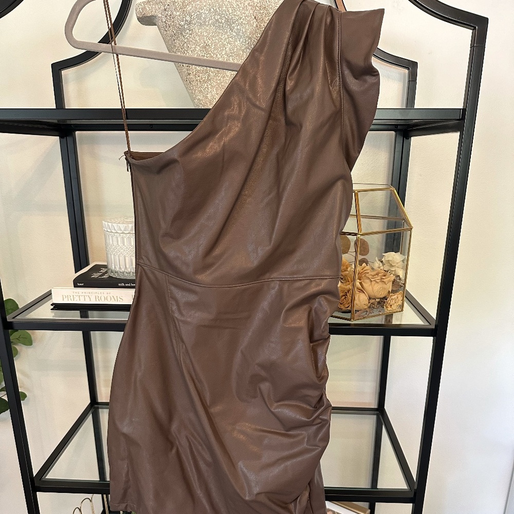 Body Contour Faux Leather One Shoulder Mini Sheath Dress, Size Small, Express - Picture 2 of 5
